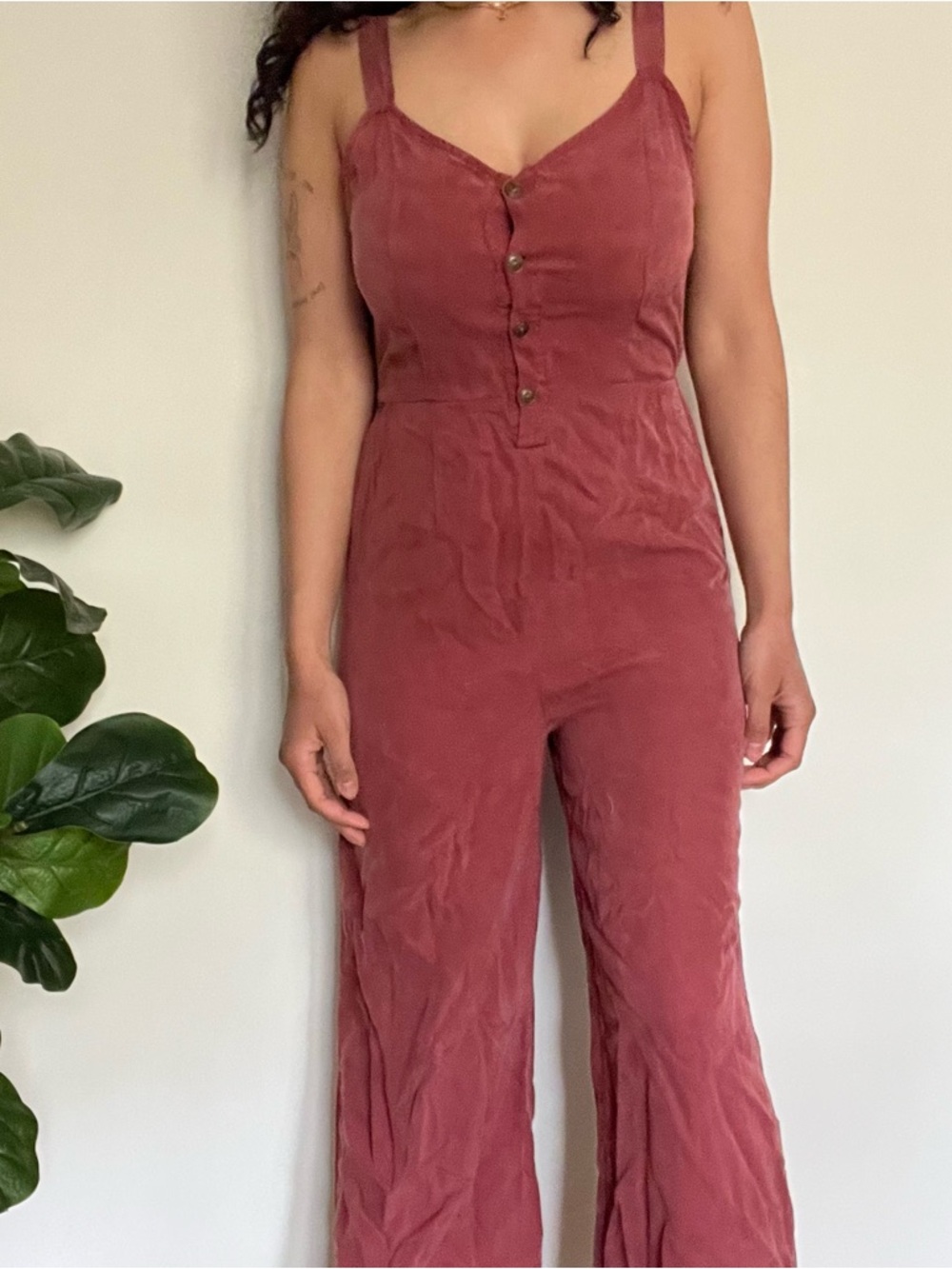 Sadie & Sage Maroon Burgundy Soft Overalls Small Tanktop Jumpsuit Boho Comfort
